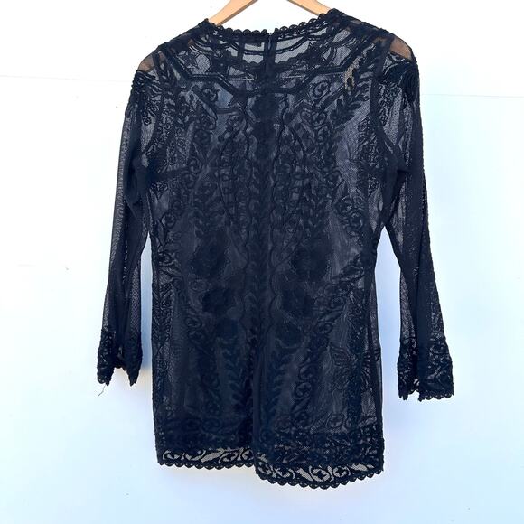 Isabel Marant Delicate Lace Sheer Long Sleeve Black Blouse Cotton Small - Picture 6 of 7